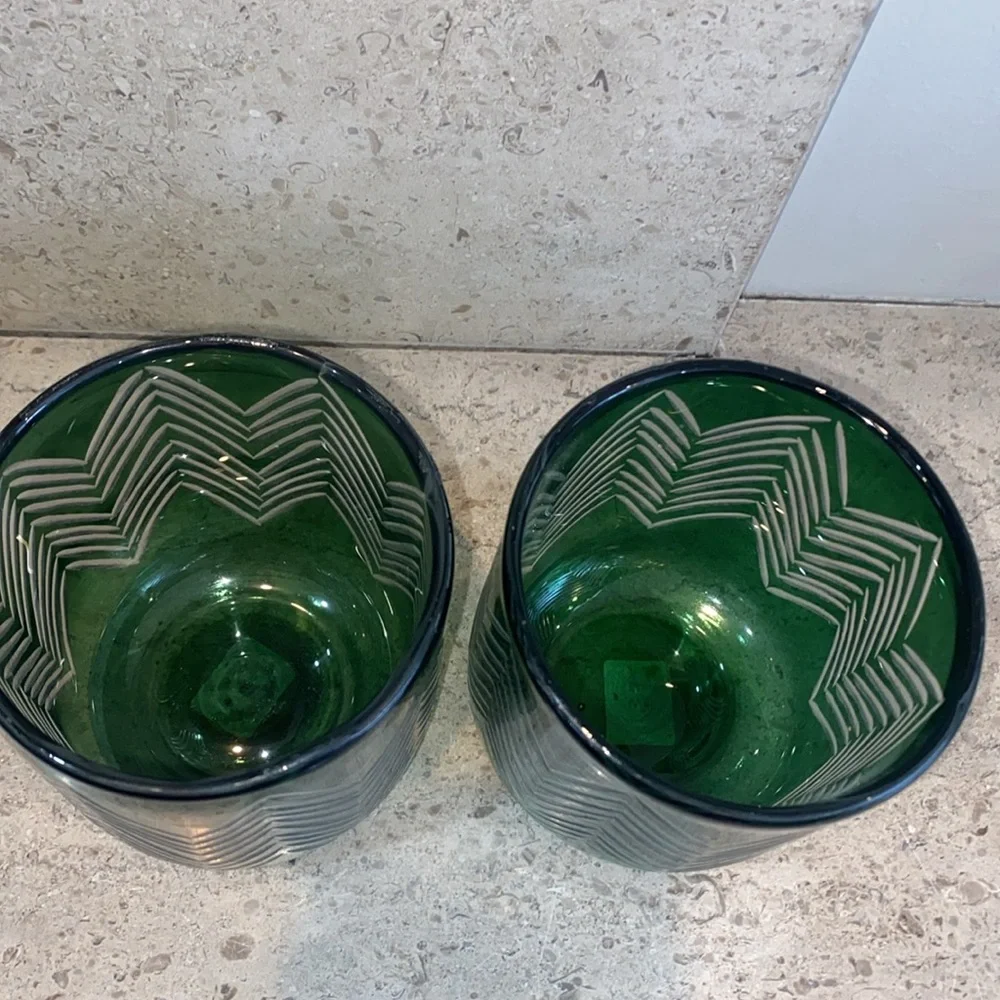 (2) Crate&Barrel Etched Glass Candle Holders. Set of 2. - Picture 4 of 8